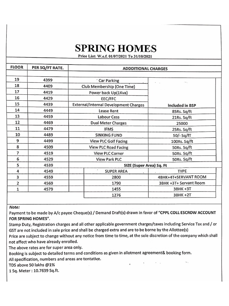 Spring Homes Price List - Final | PDF