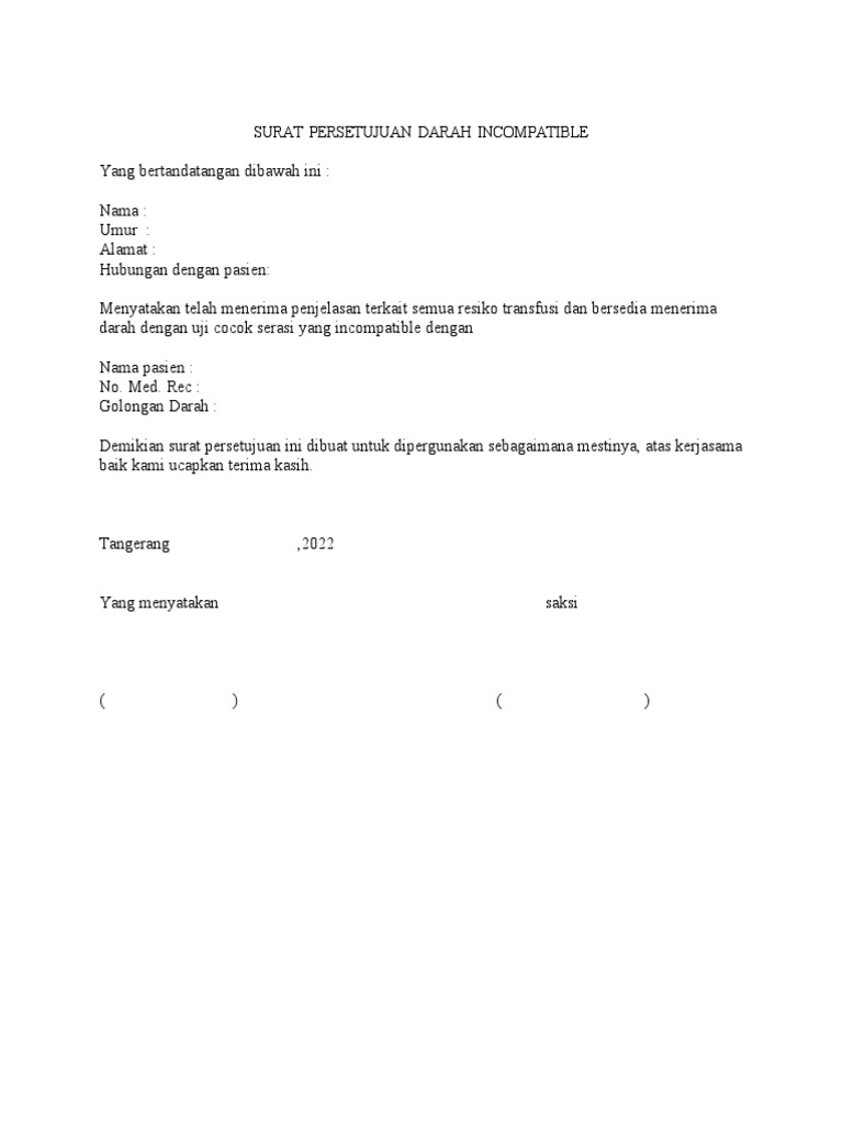 Persetujuan Transfusi Darah Inkompatibel | PDF | Hukum