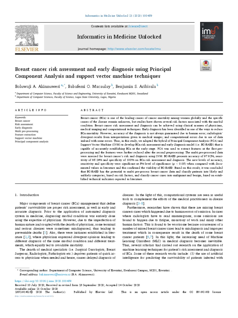 1 s2.0 S2352914820306092 Main | PDF | Breast Cancer | Statistical ...