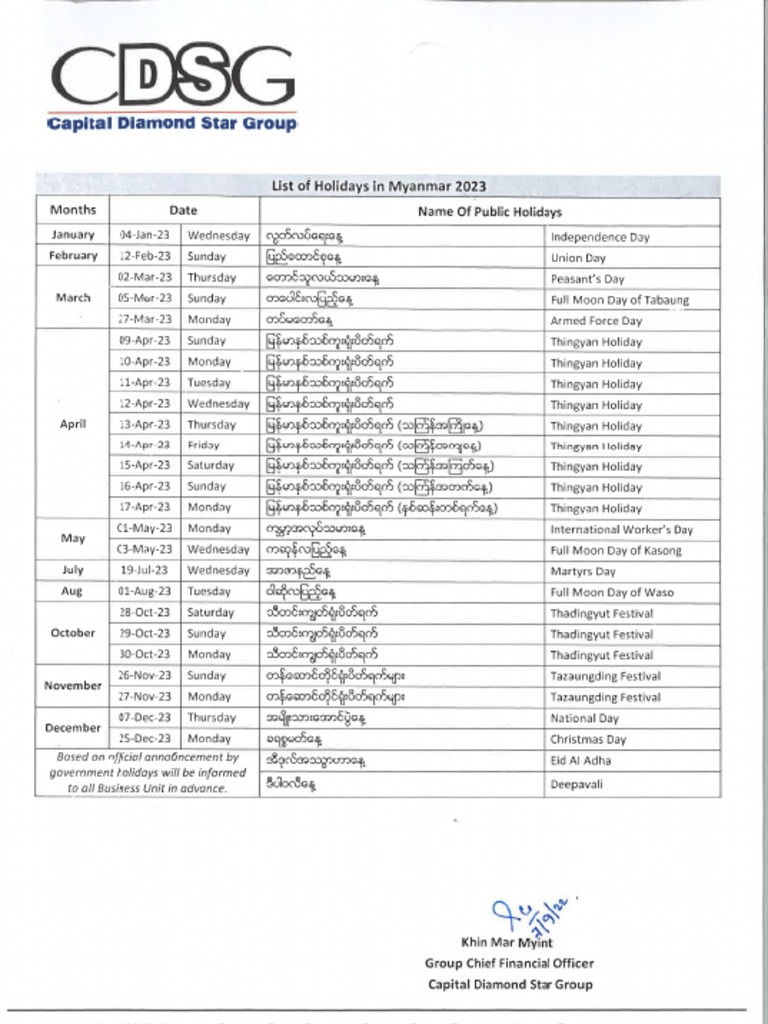 List of Public Holidays 2023 PDF