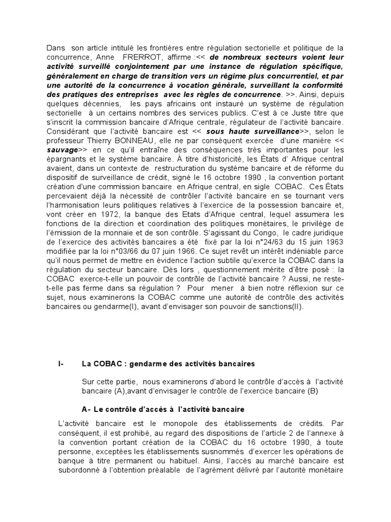 Rôle et Pouvoirs de la COBAC en Afrique | PDF | Banques | Crédit