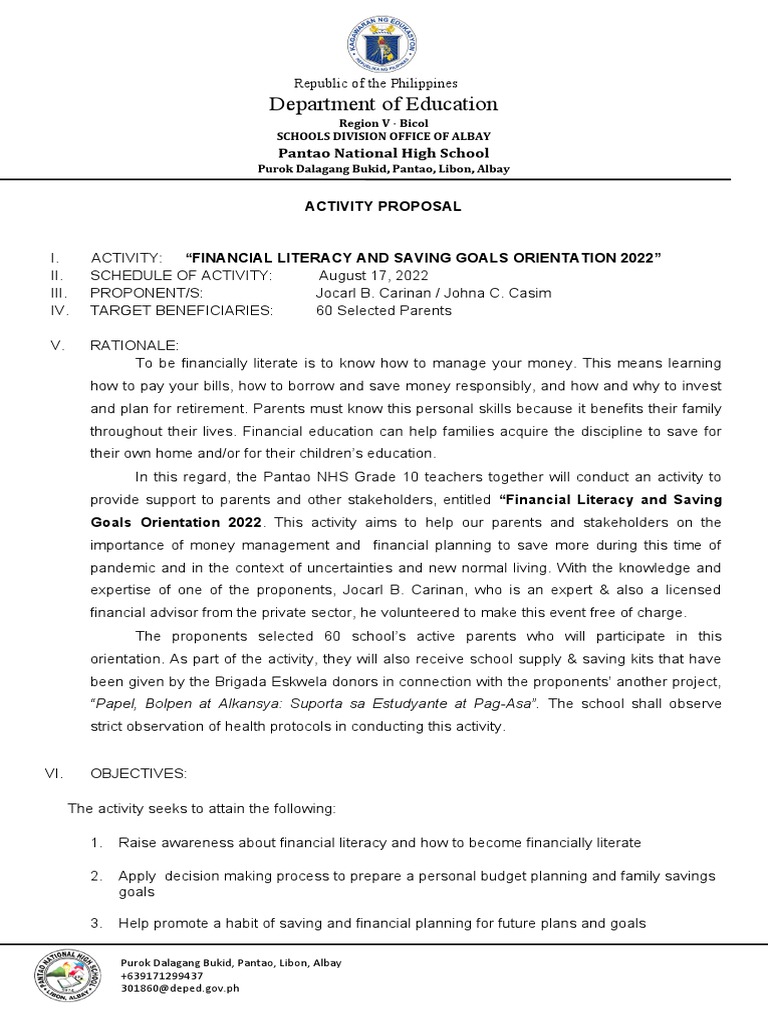 Financial Literacy Proposal 2022 PDF Financial Literacy Expert
