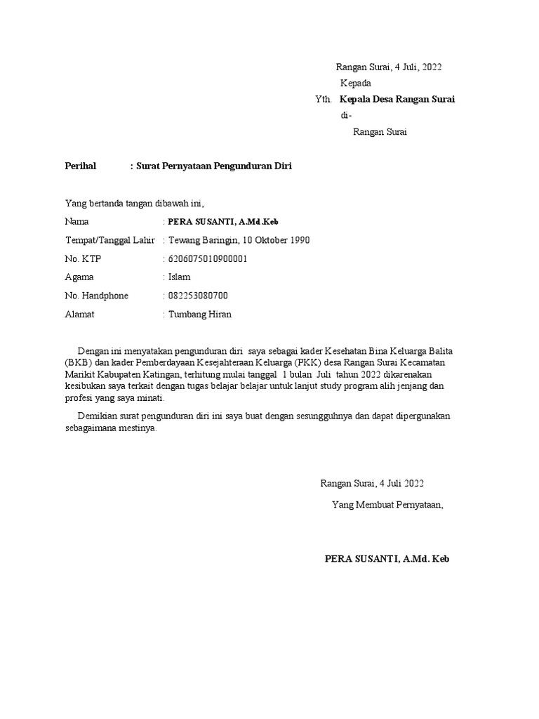 Surat Pengunduran Diri Kader | PDF