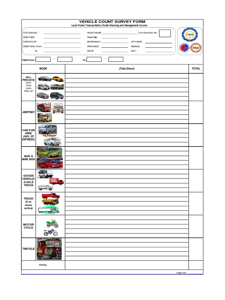Vehicle Count Survey Form Template | PDF