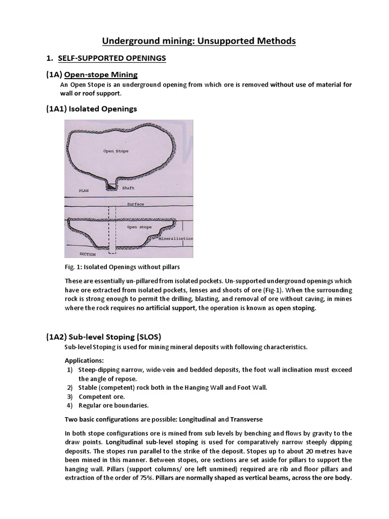 Underground Mining Unsupported Methods Pdf Mining Minerals