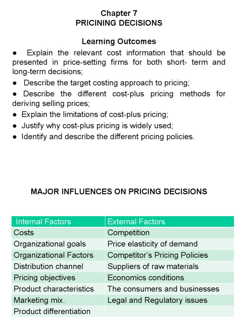 Chapter 7 Pricing SV PDF Pricing Long Run And Short Run