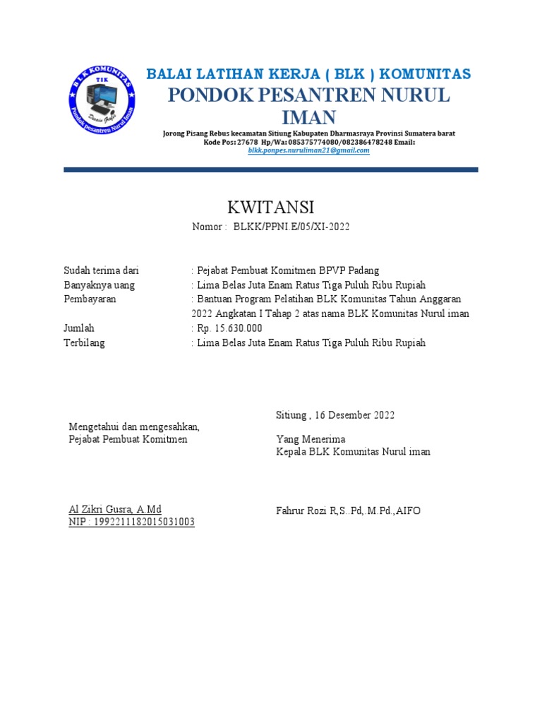 SPJ BLKK NURUL IMAN DHARMASRAYA | PDF