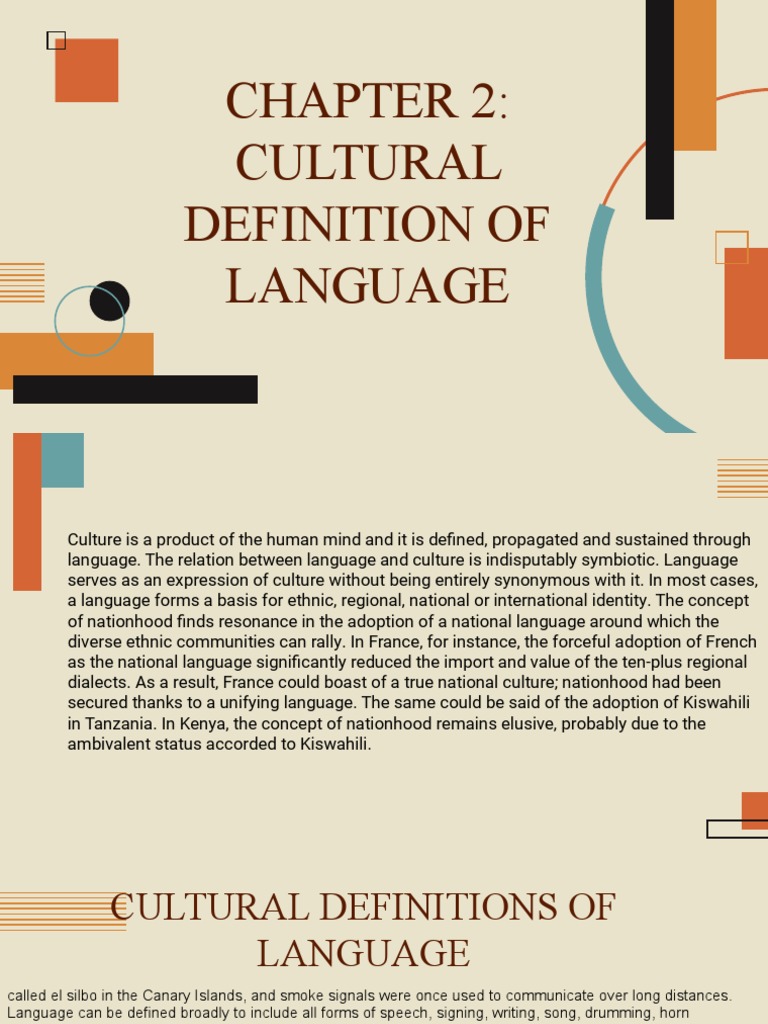 Chapter 2 Cultural Definition of Language PDF Dialect Linguistics