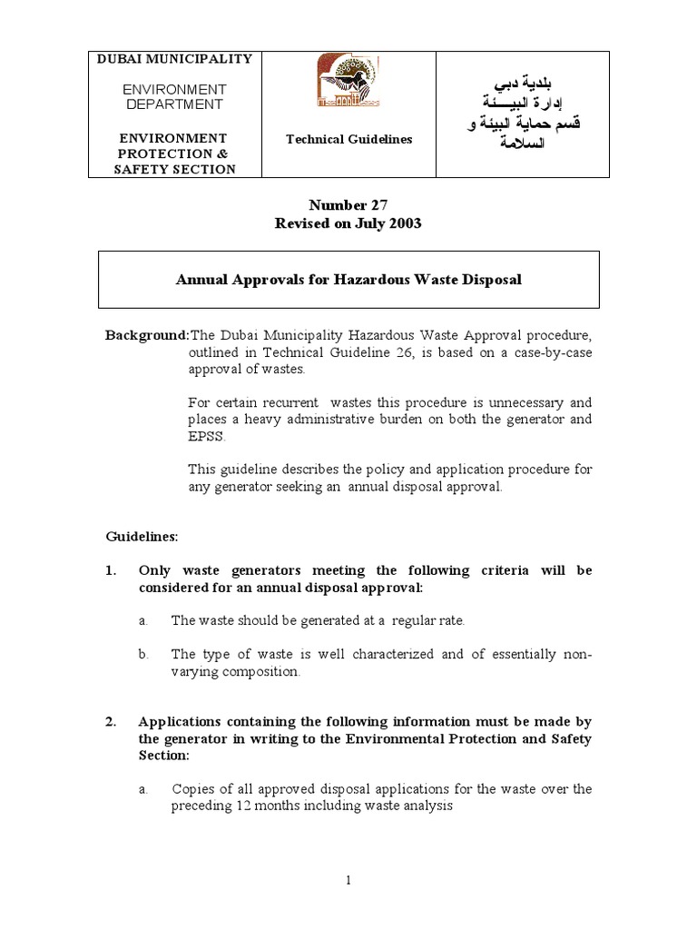 ETG 27 (Annual Approvals For Hazardous Waste Disposal) Download