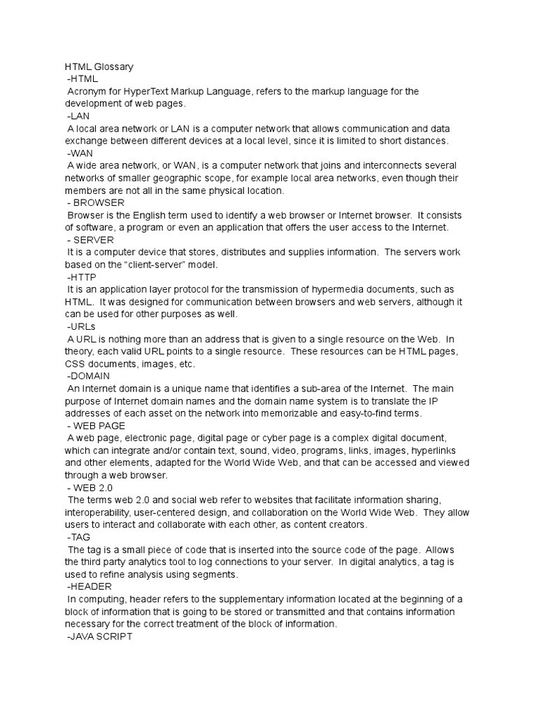 HTML Glossary: Key Web Development Terms Defined | PDF | World Wide Web ...