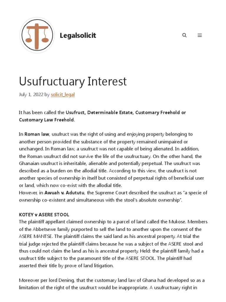 Usufructuary Interest in Ghanaian Law | PDF | Fee Simple | Lawsuit