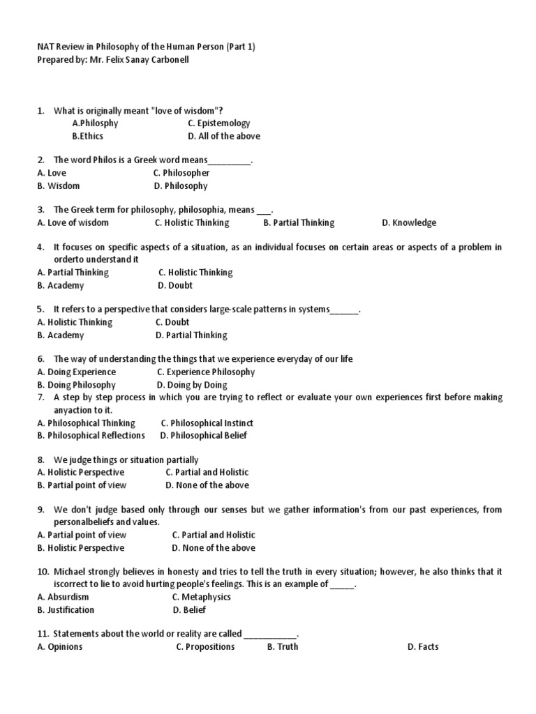 Philosophy REVIEW PART 1 PDF Truth Argument