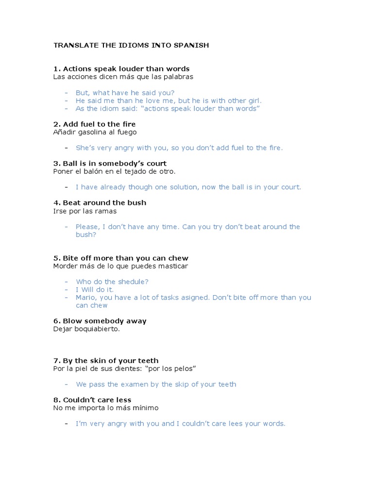 Translate The Idioms Into Spanish | PDF