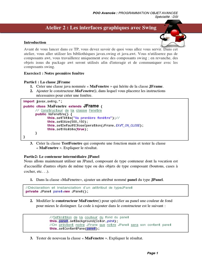 Atelier Les Interfaces Graphiques Avec Swing | PDF | Classe ...