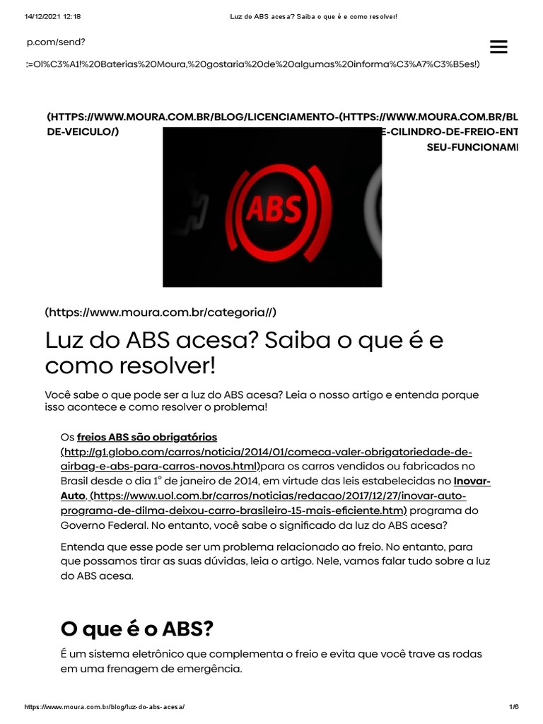 Luz do ABS acesa_ Saiba o que é e como resolver! PDF Freios ABS Freio