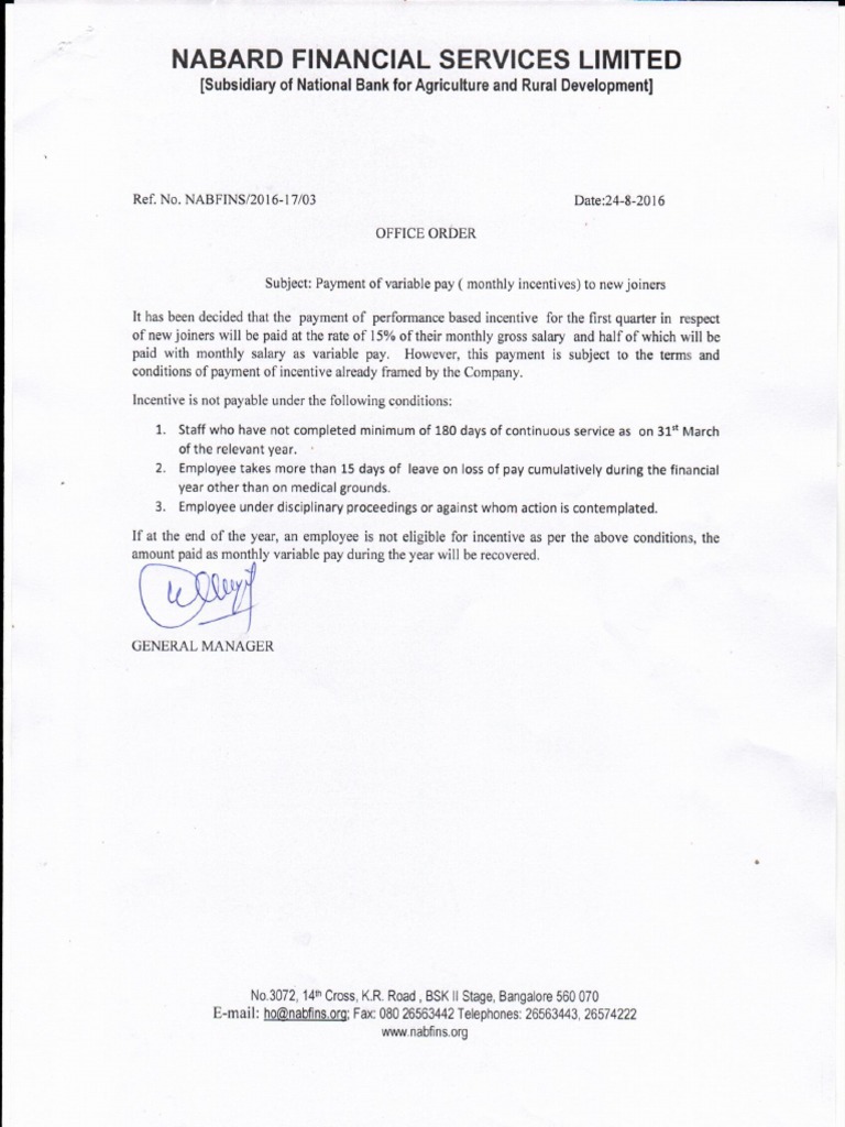 Variable Pay (Incentive) To New Joiners | PDF