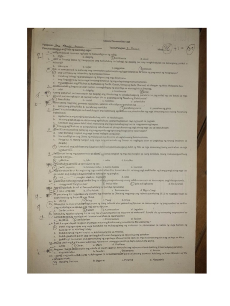 grade 8 math 2nd quarter summative test answer key