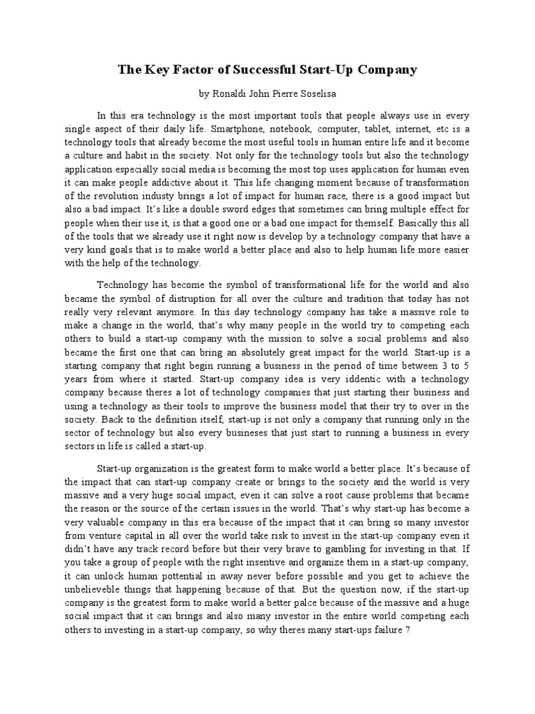 The Key Factor of Successful Start Up Company | PDF | Startup Company ...