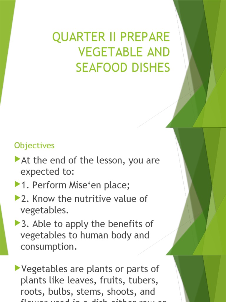 Q2P1Prepare Vegetable and Seafood Dishes PDF Vegetables Foods
