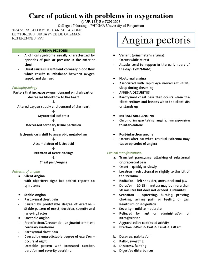 Angina Pectoris | PDF | Myocardial Infarction | Ischemia