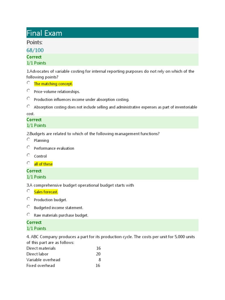 Budgeting and Costing Concepts Exam | PDF | Cost Accounting | Inventory