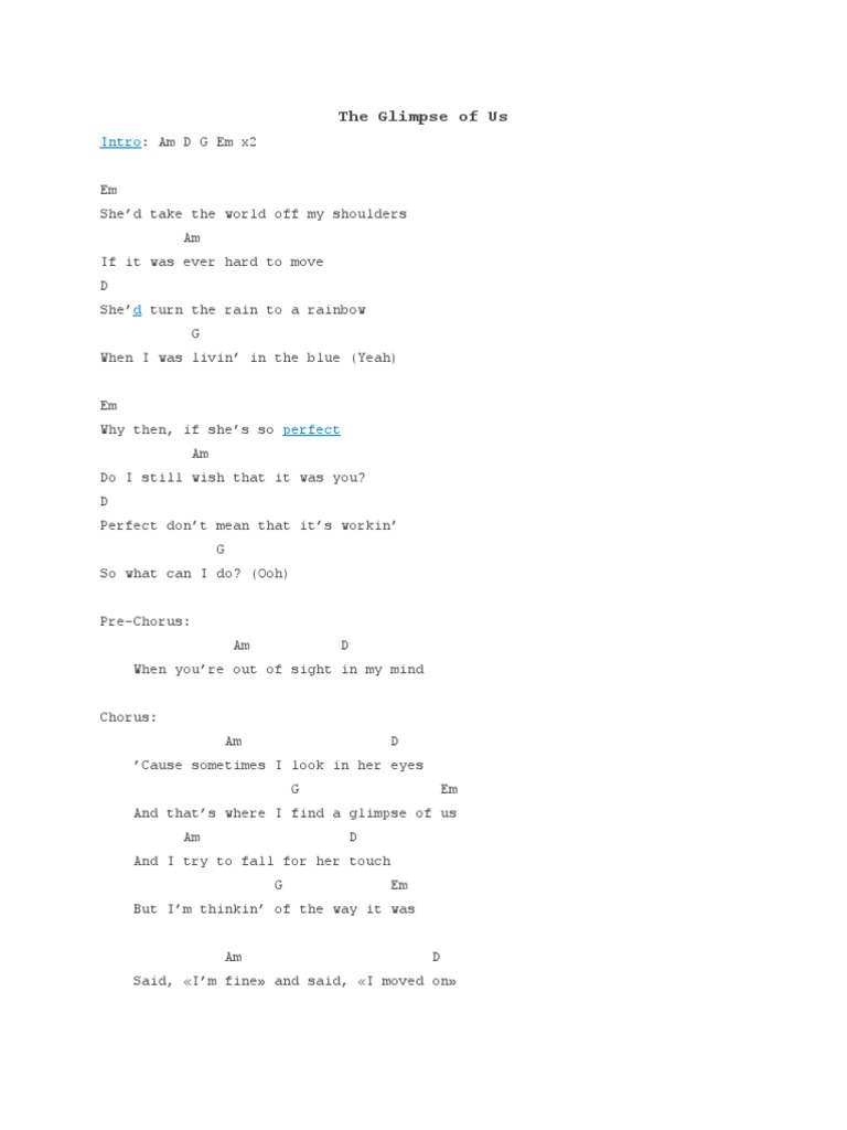 The Glimpse of Us Uku Chords PDF Song Structure Musical Forms