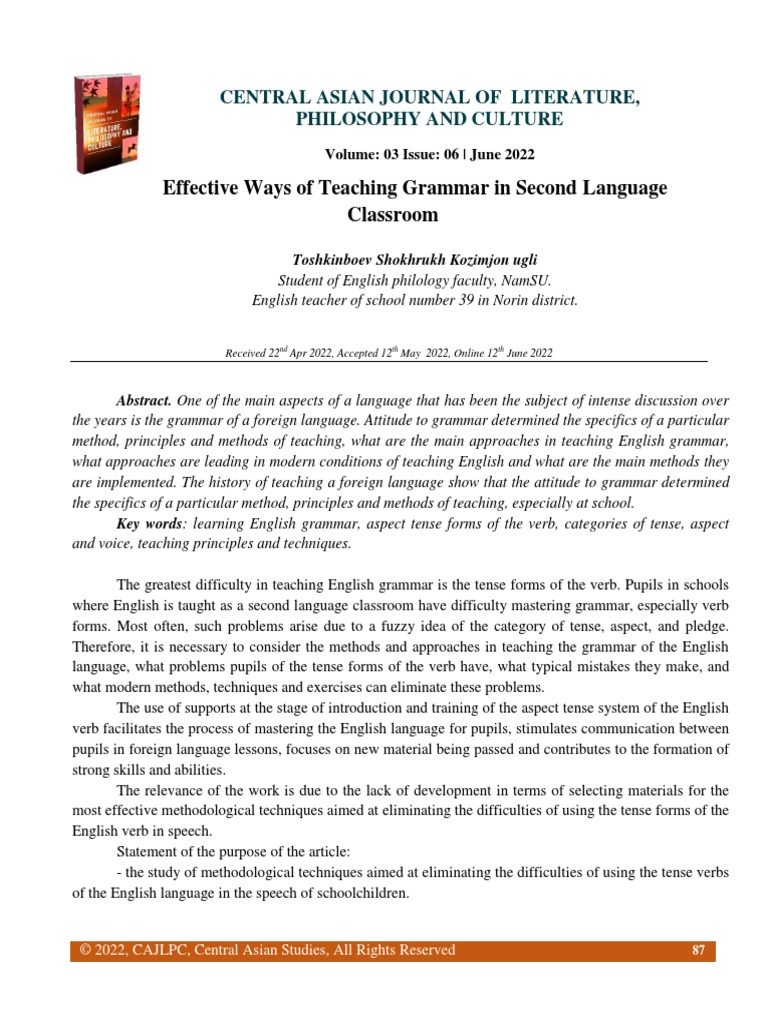 Effective ways of teaching grammar in second language classroom pdf