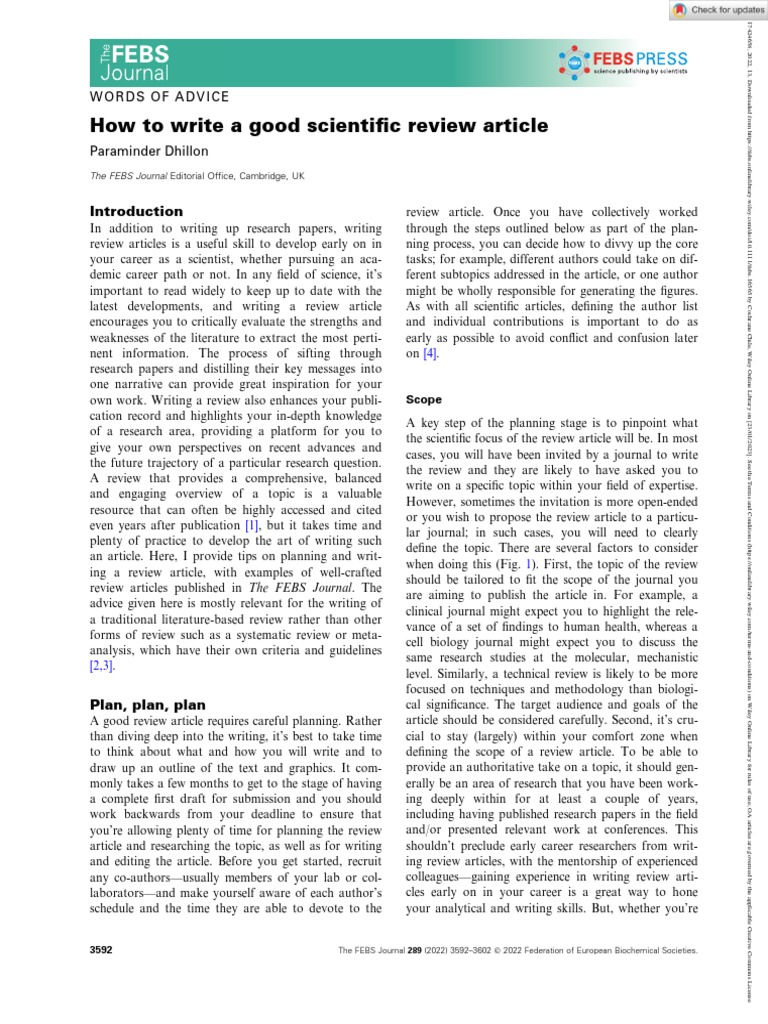 How To Write A Good Scientific Review Article