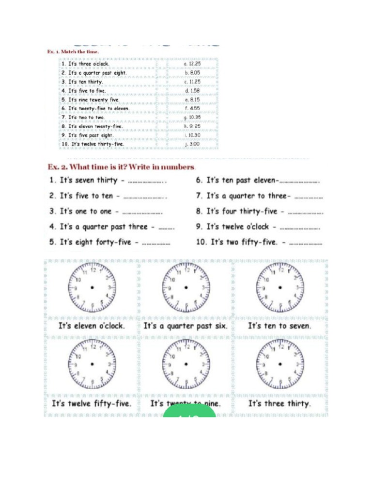 Telling the time pdf