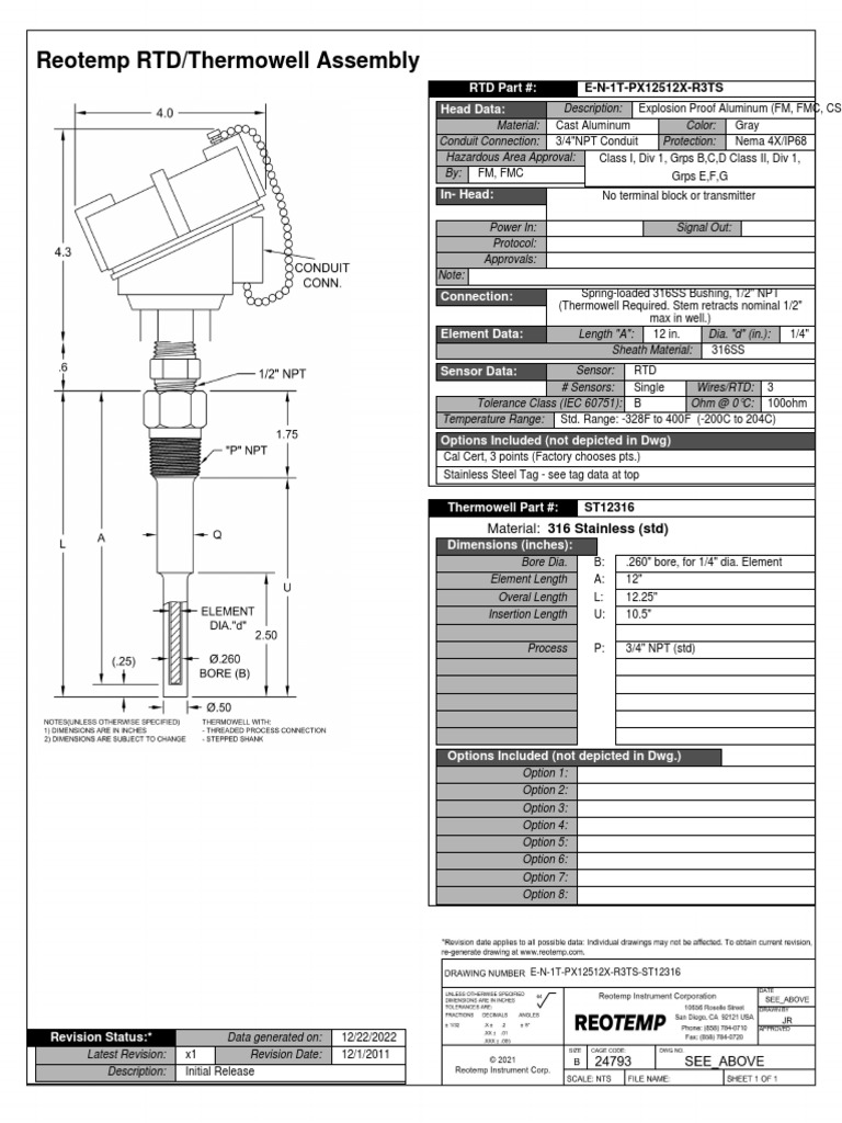 Reotemp RTD/Thermowell Specs | PDF | Electrical Engineering ...