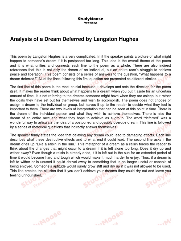 Analysis of A Dream Deferred by Langston Hughes PDF