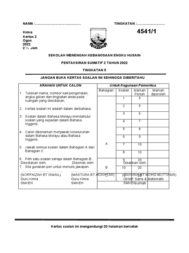 Cover Soalan Kimia Kertas 2 PDF