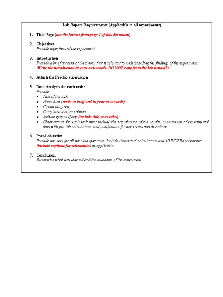Lab Report Requirements ECCE221 PDF Experiment Laboratories