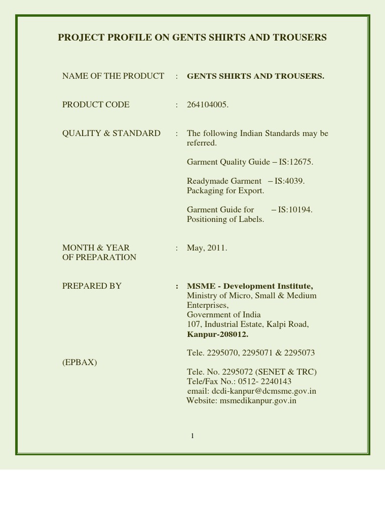 Gents Shirts and Trousers Project Profile | PDF | Textiles | Depreciation