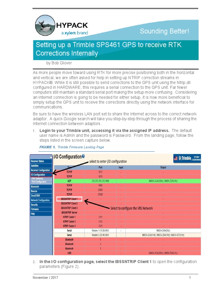 Setting Up A Trimble SPS461 GPS To Receive RTK Corrections Internally PDF Computer Network