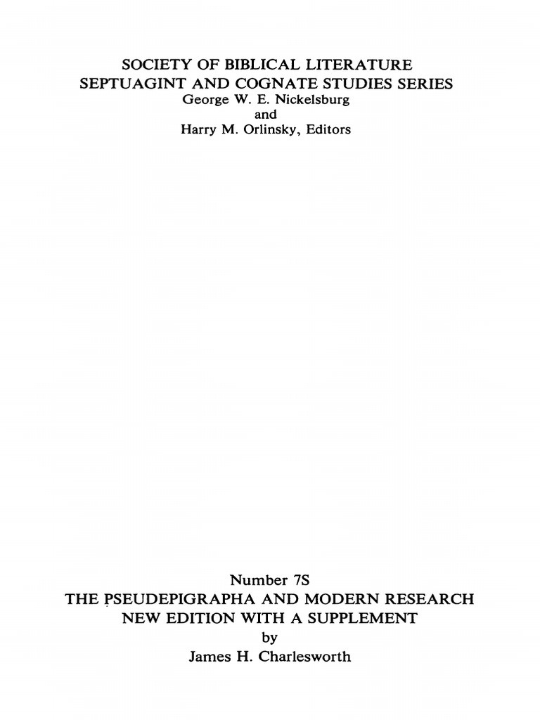 The pseudepigrapha and modern research with a supplement by james h