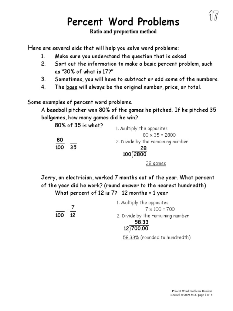 Solving Percent Word Problems: A Guide to Setting Up and Solving Common