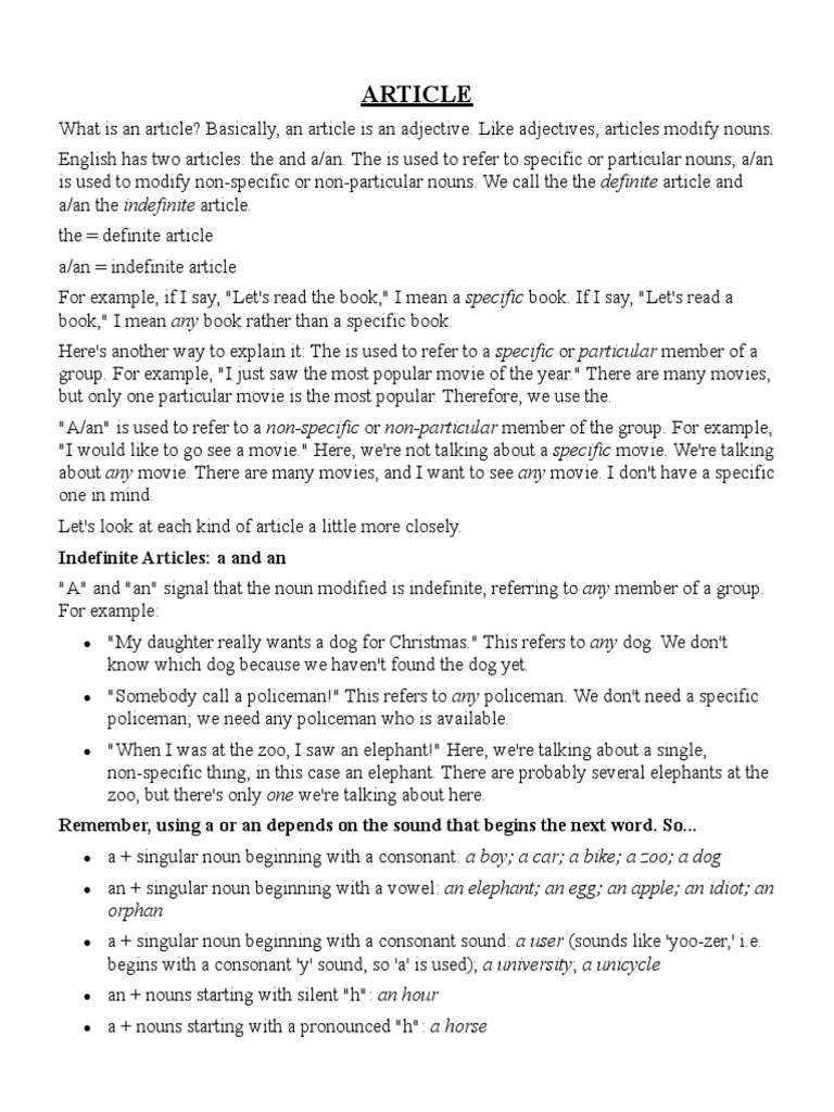 Advance Level Article Rules | PDF | Noun | Adjective
