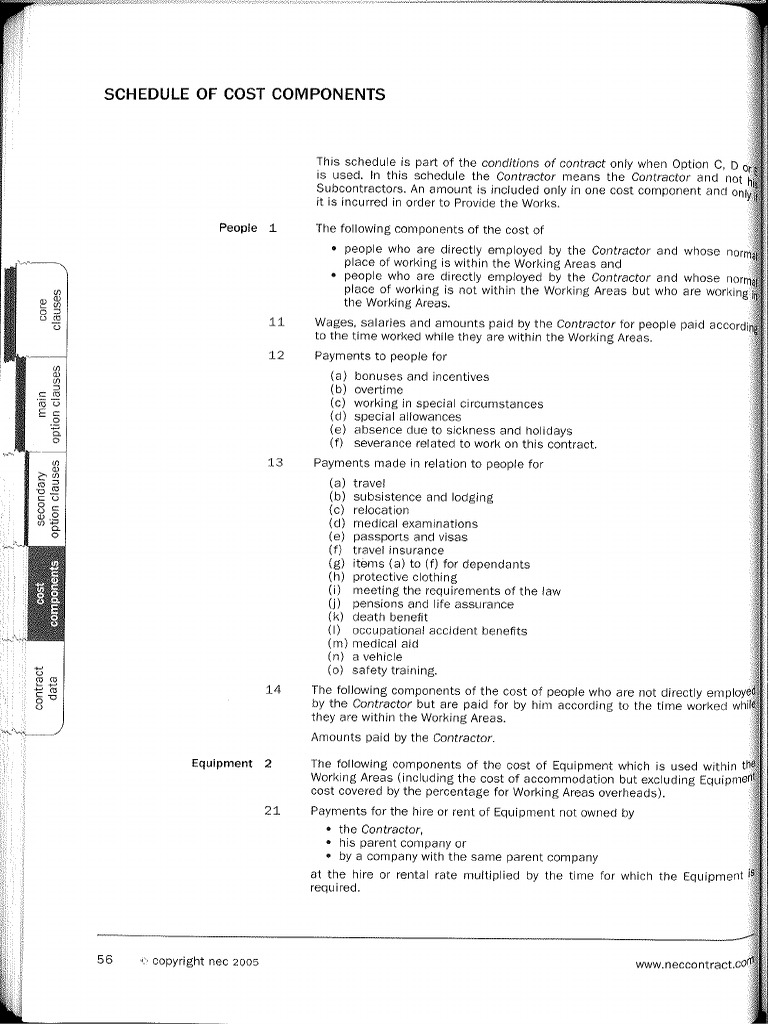 NEC Cost Components and Contract Data PDF