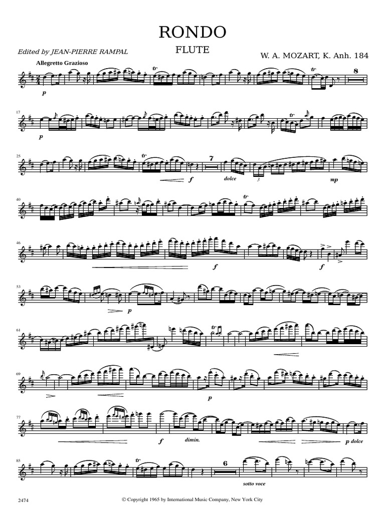 W.A.MozartRondo in D For Flute K.Anh.184 PDF Classical Music