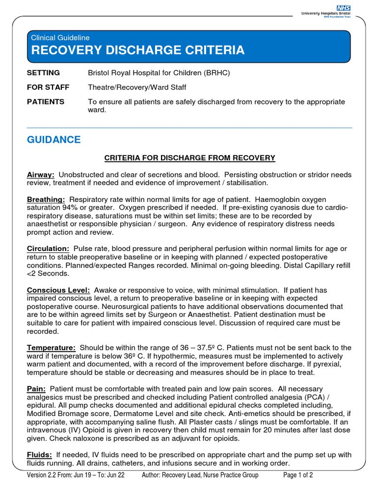 Comprehensive Discharge Criteria for Ensuring Patient Safety When