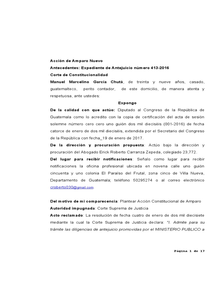 Acción de Amparo en Guatemala 2017 | PDF | Habeas corpus | Debido al ...