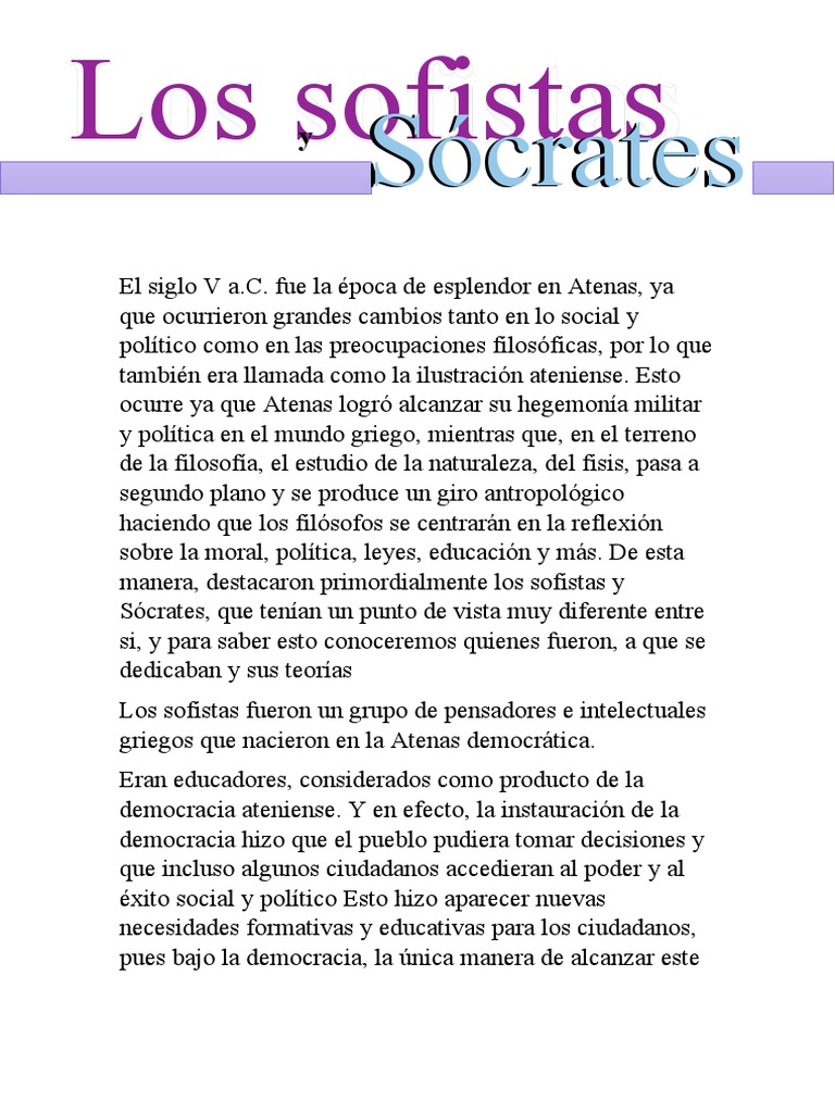 Los Sofistas y Socrates | PDF | Sócrates | Platón