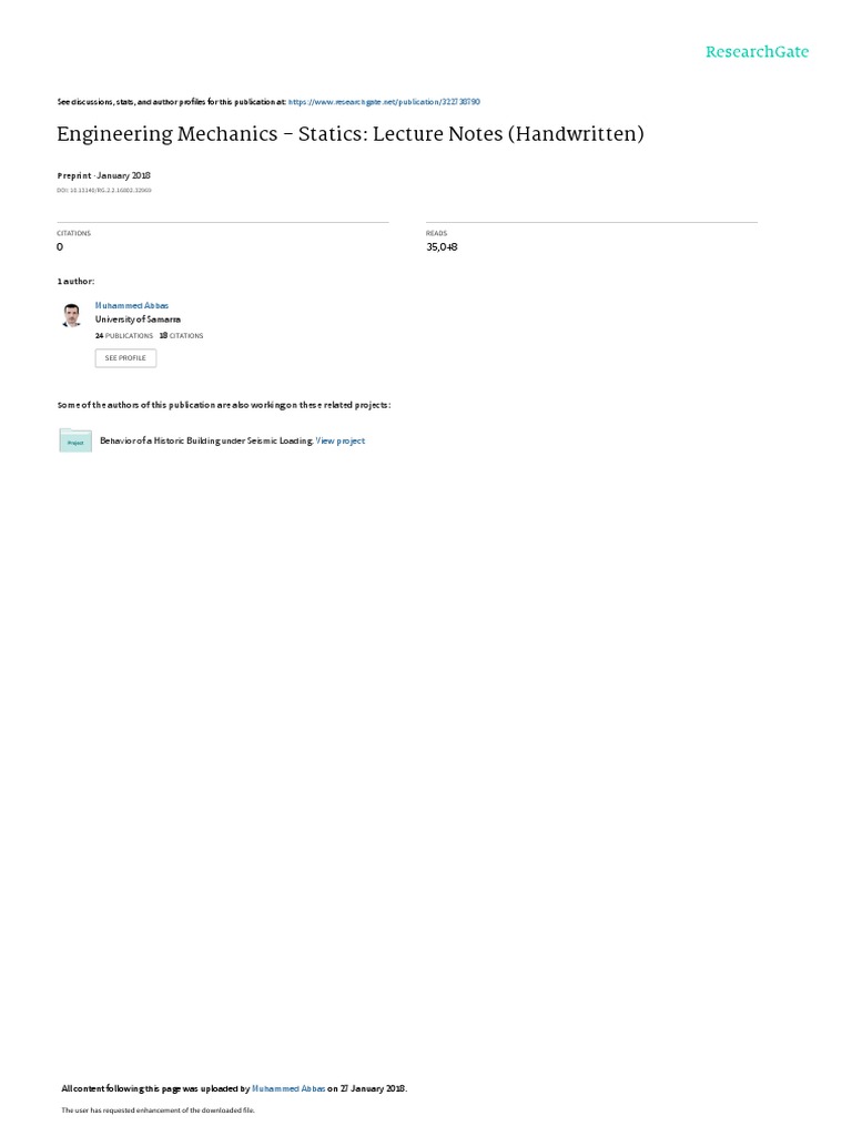 EngineeringMechanics StaticsLectureNotes | PDF