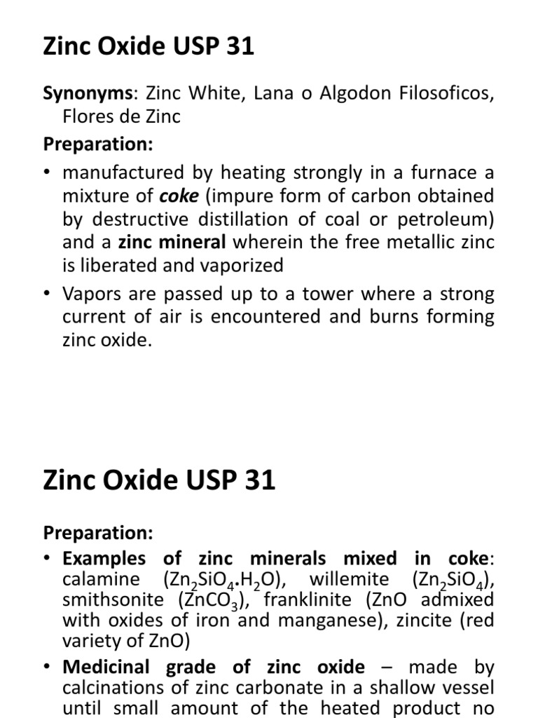 Zinc Oxide USP 31 PDF Zinc Oxide Zinc