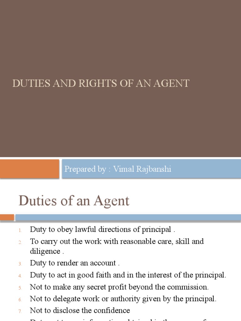 Duties and Rights of An Agent | PDF