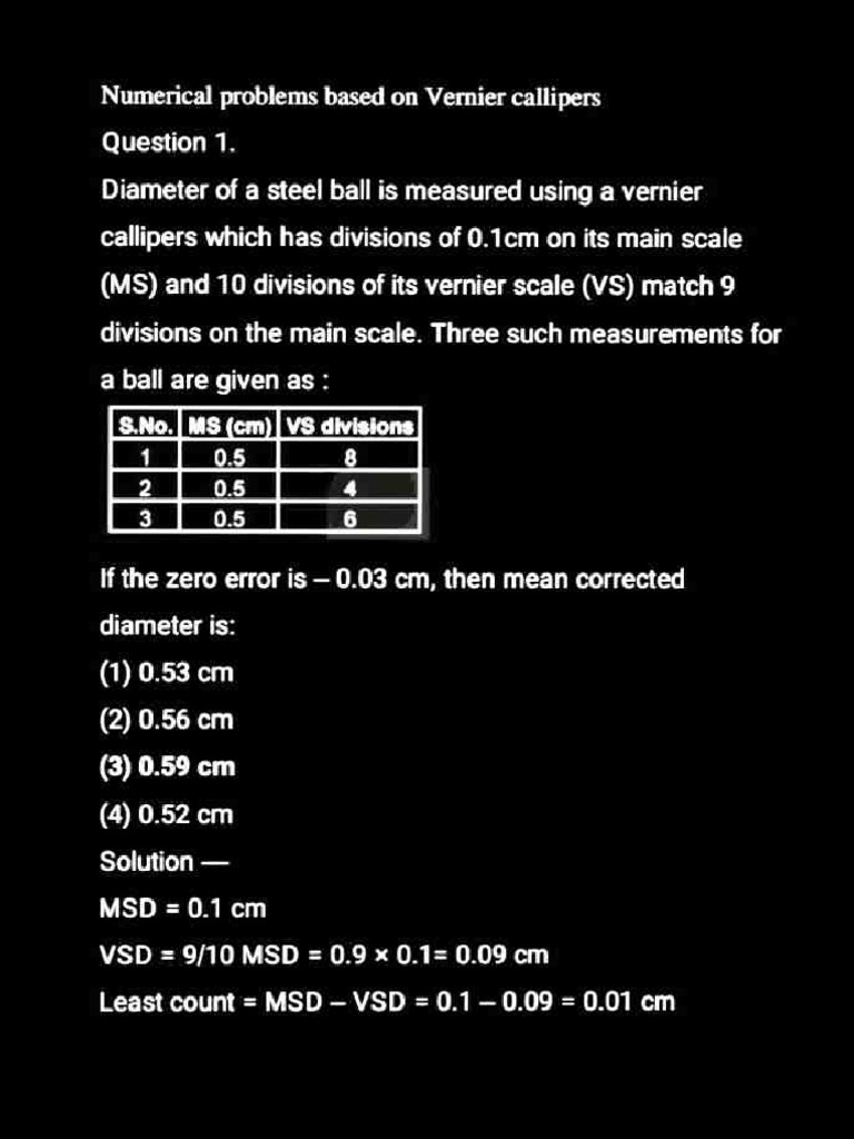Problems On Vernier Calipers and Screw Gauge PDF