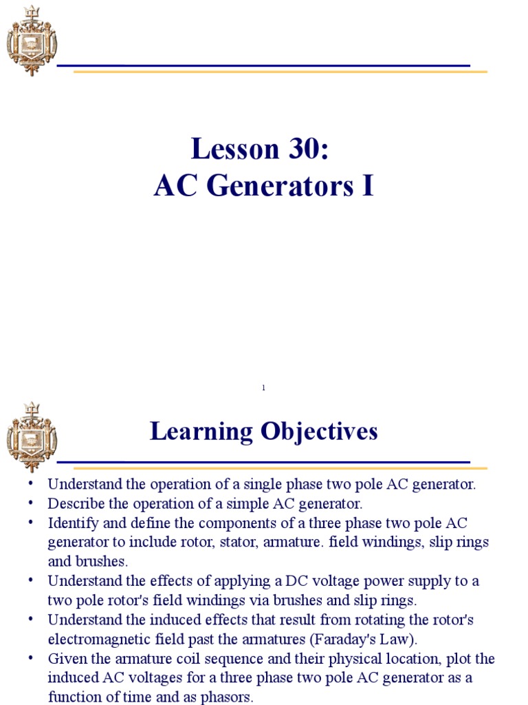 EE301 Lesson 30 AC Generators I PDF Electric Motor Electric Generator