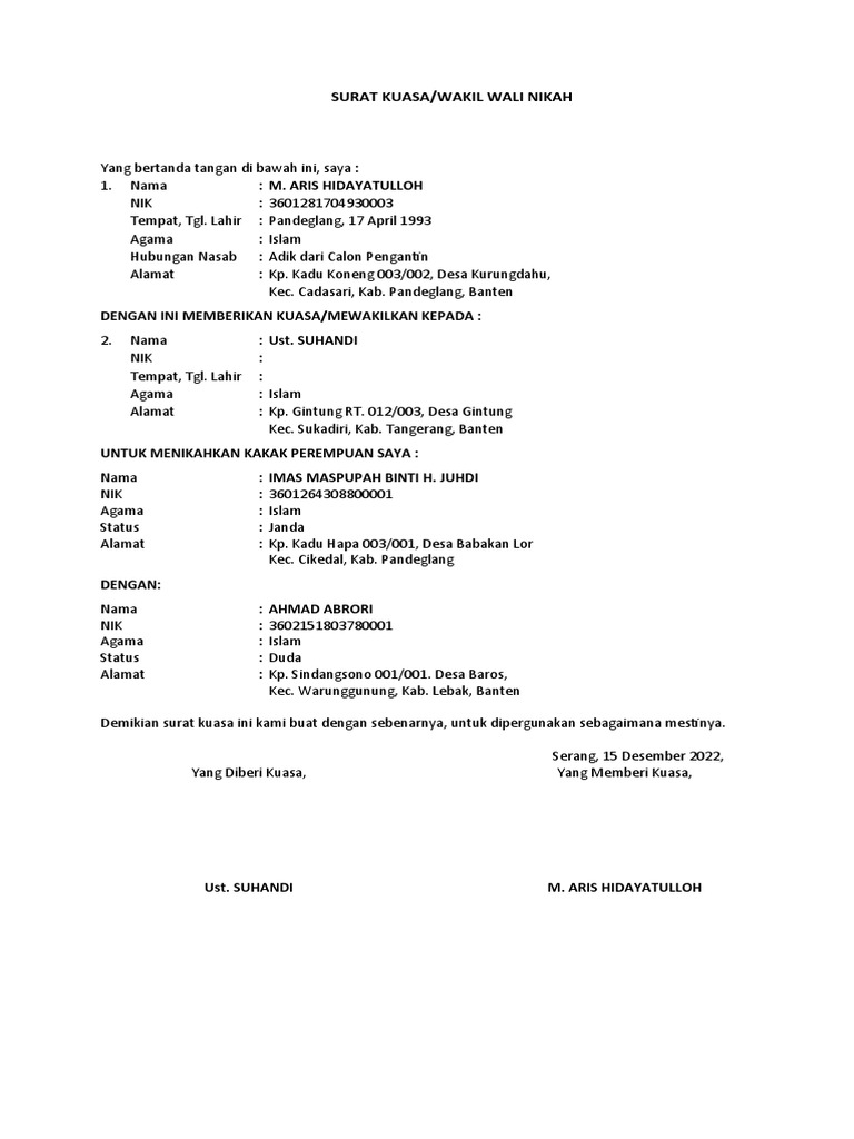 Surat Kuasa Wali Nikah | PDF