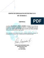 Certificado Ips Rio Sinu - Lina Priolo